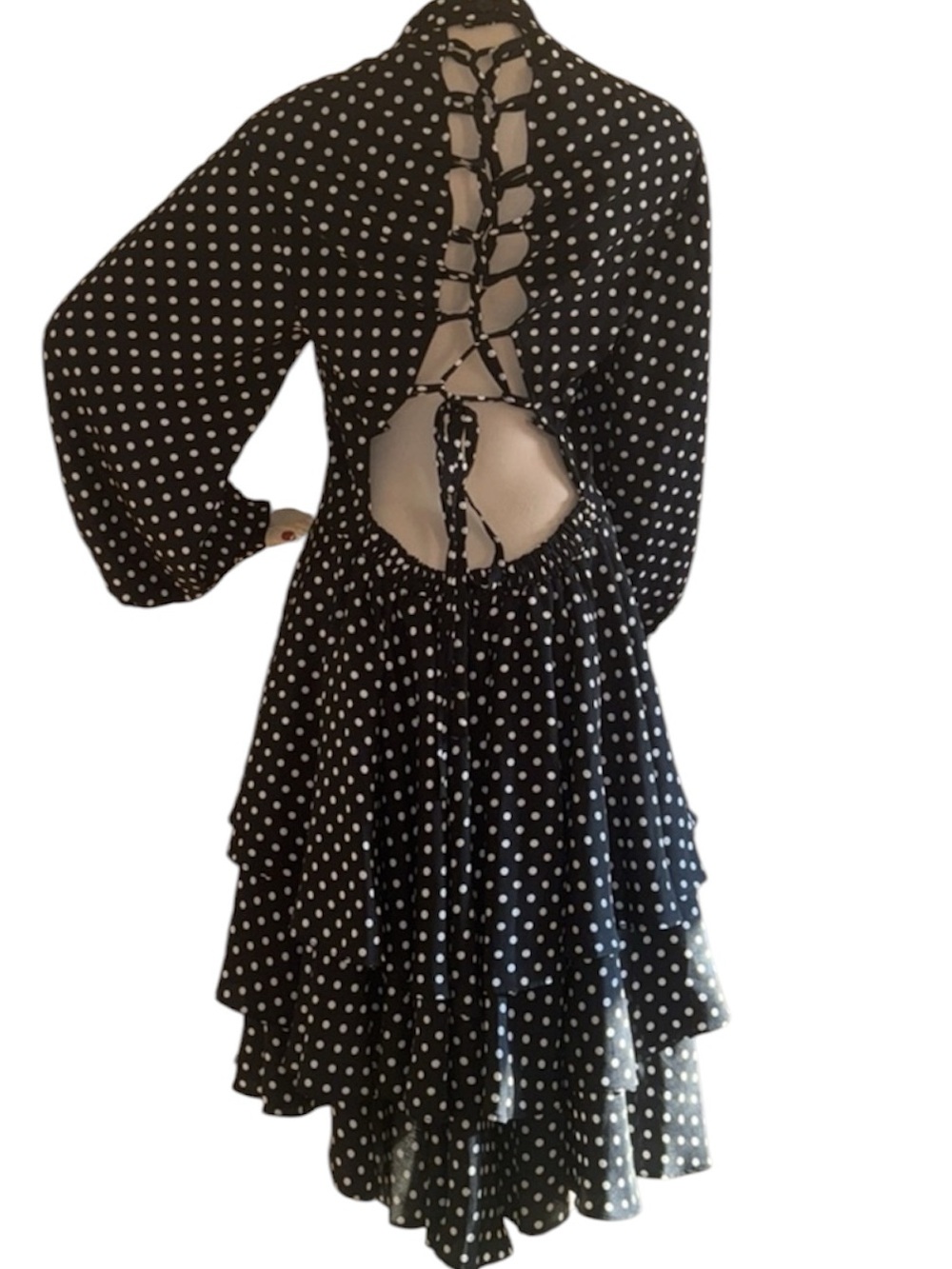 Corset Back Tiered Ruffle Polka Dot Dress